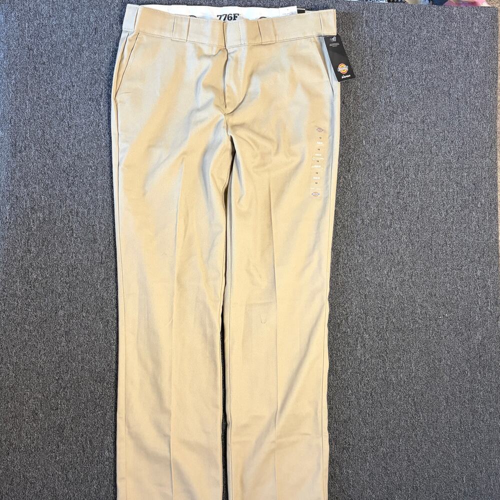 Vintage Y2k Dickies Light Khaki Beige Slim Fit Tapered Women's Work Pants 12 Nwt